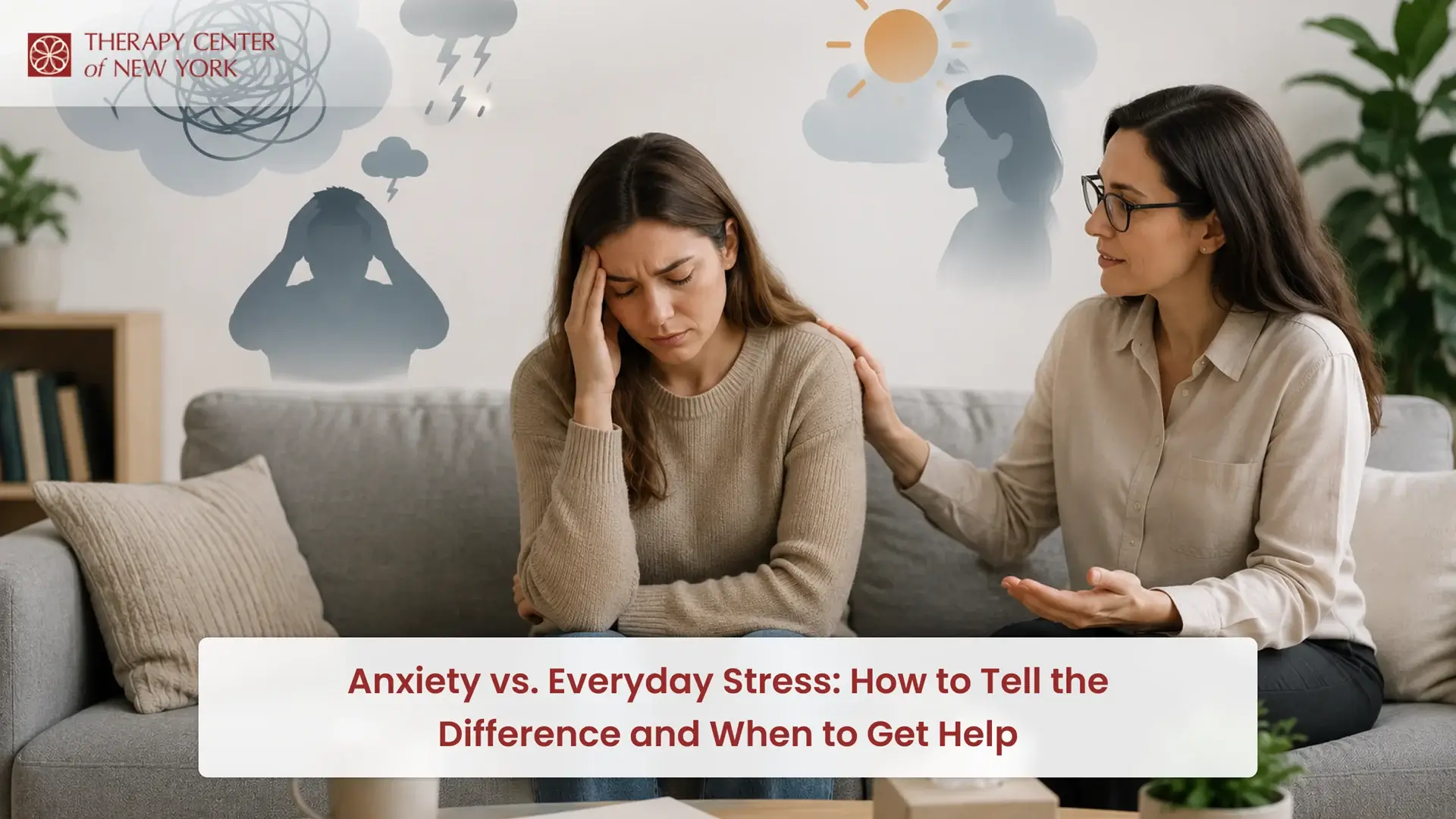 Visual guide showing anxiety vs everyday stress and when therapy may be beneficial