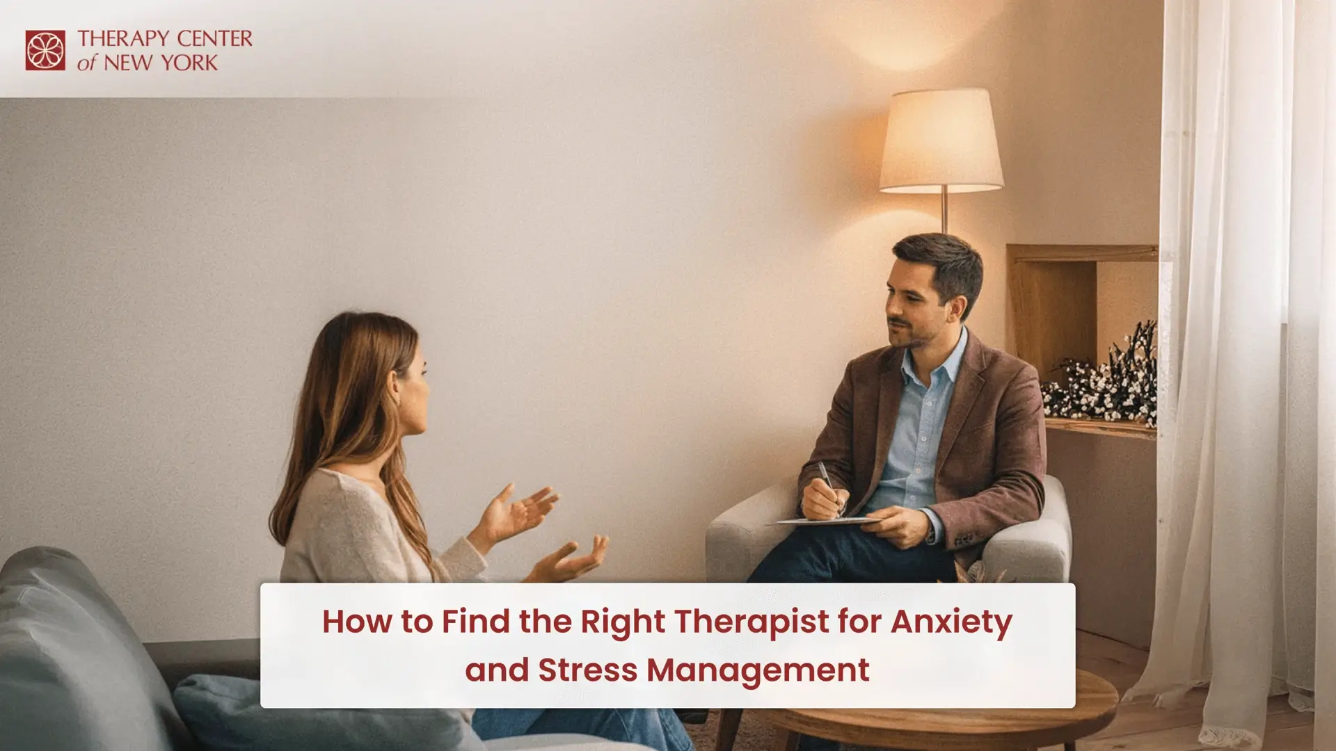 Therapist providing anxiety and stress management support during a counseling session in New York