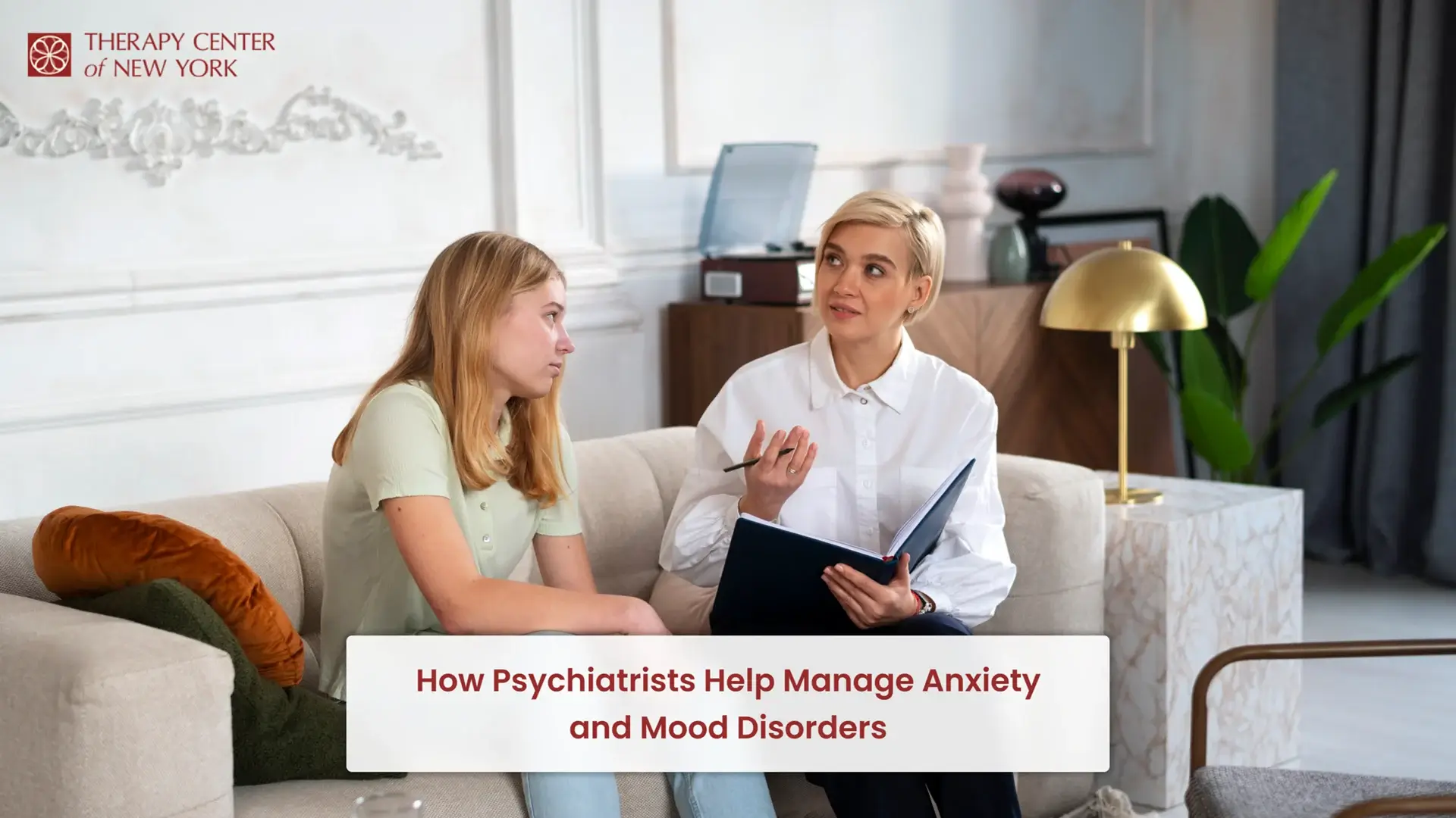 Psychiatrist consulting a patient about anxiety and mood disorders at Therapy Center of New York clinic.
