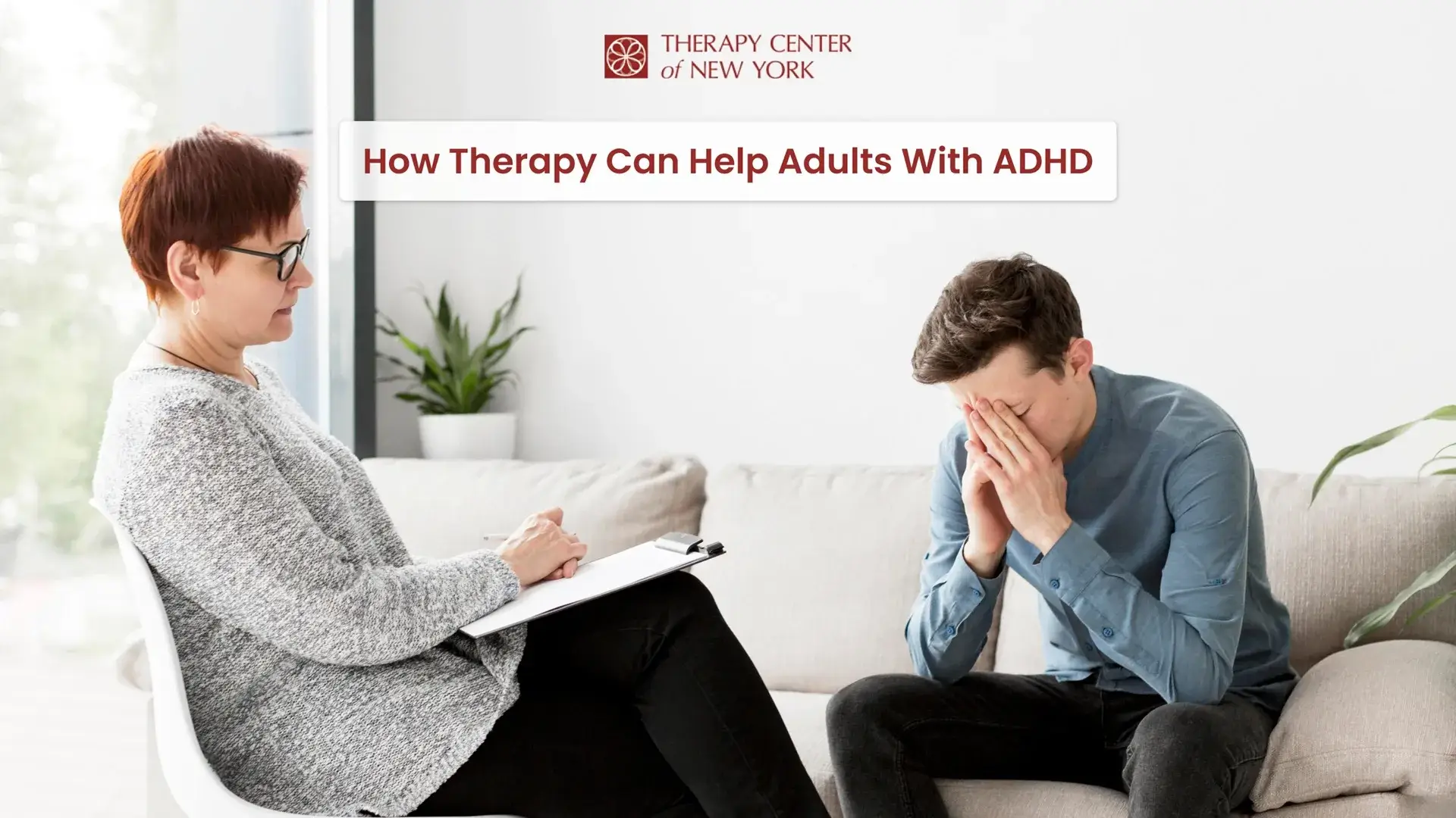 Therapist counseling an adult with ADHD during a therapy session at Therapy Center of New York.