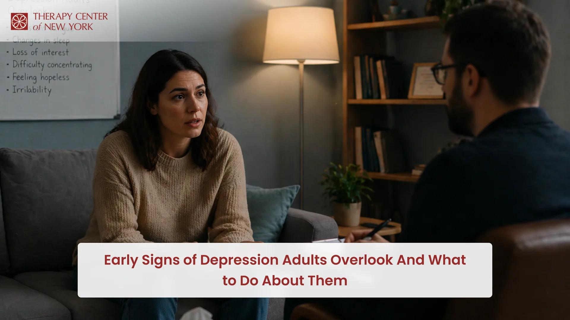 Early signs of depression in adults therapy session with counselor discussing symptoms and emotional health