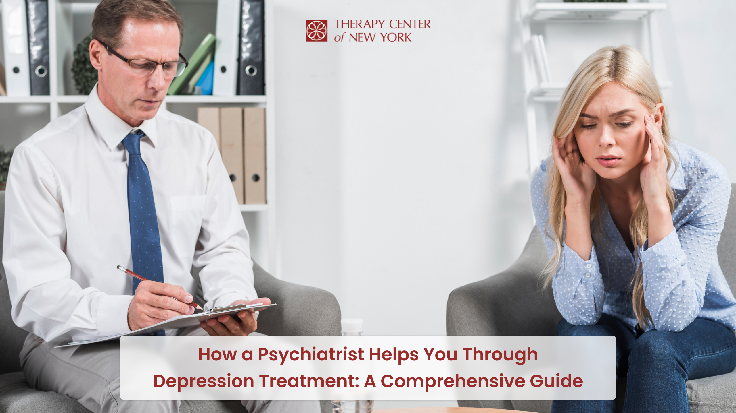Psychiatrist providing support to a patient, guiding them through depression treatment.